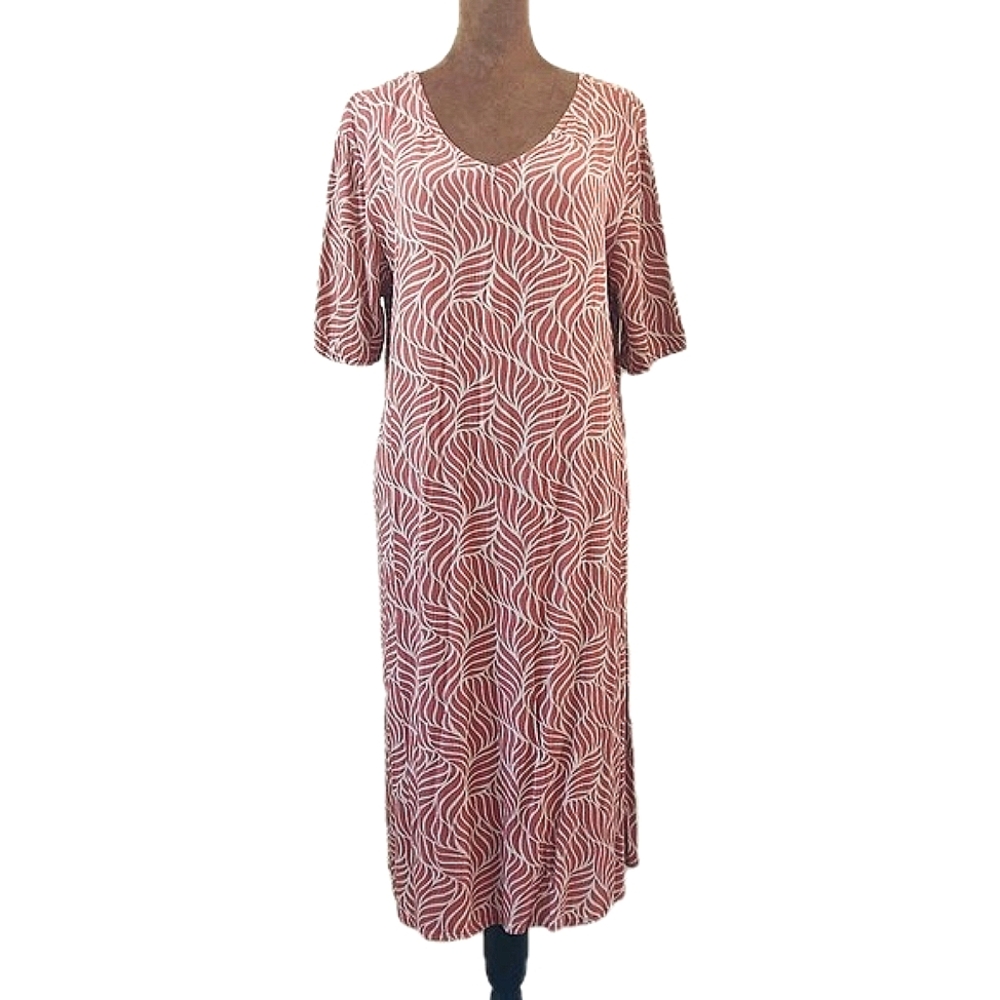 LC Waikiki Grace Dress Size 40 US 8 Crinkle Casual Orange Tropical‎ Lightweight
